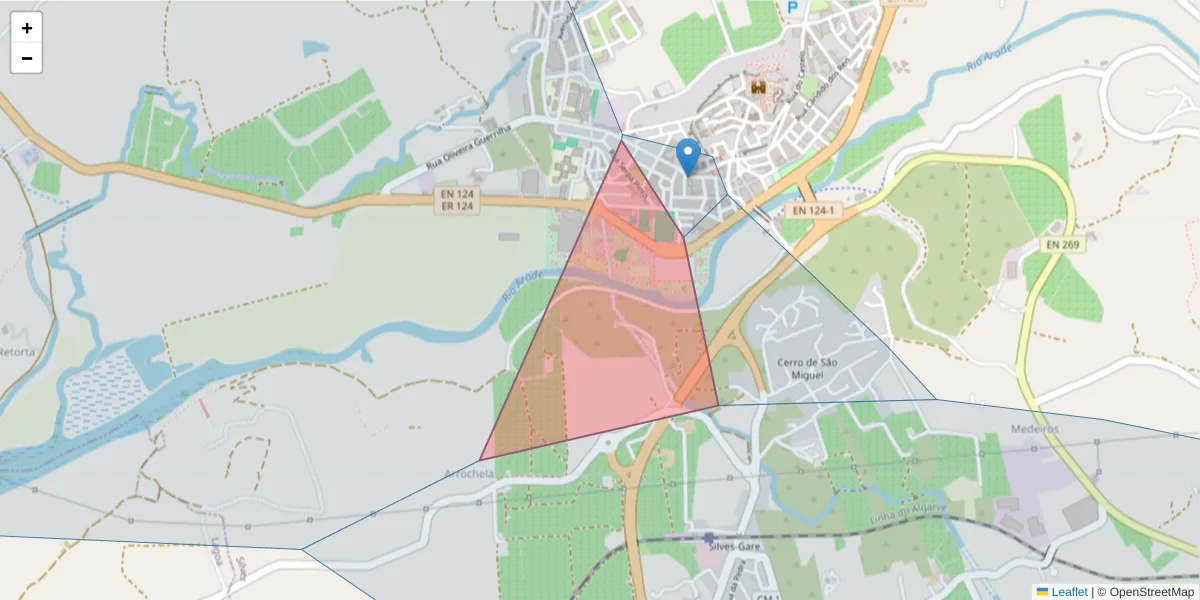 Mapa detalhado do código postal 8300-149 com limites, códigos postais vizinhos e agências dos correios