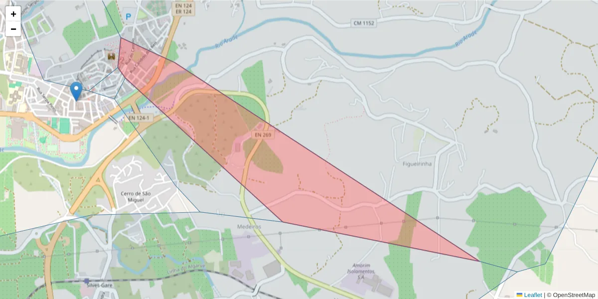 Mapa detalhado do código postal 8300-159 com limites, códigos postais vizinhos e agências dos correios