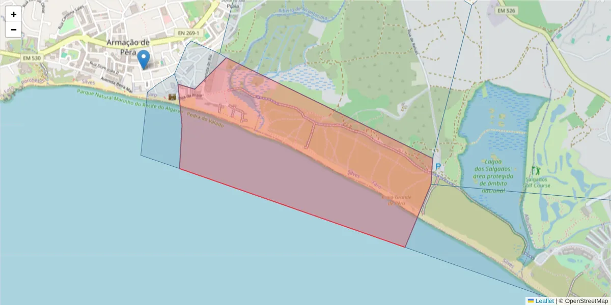 Mapa detalhado do código postal 8365-114 com limites, códigos postais vizinhos e agências dos correios