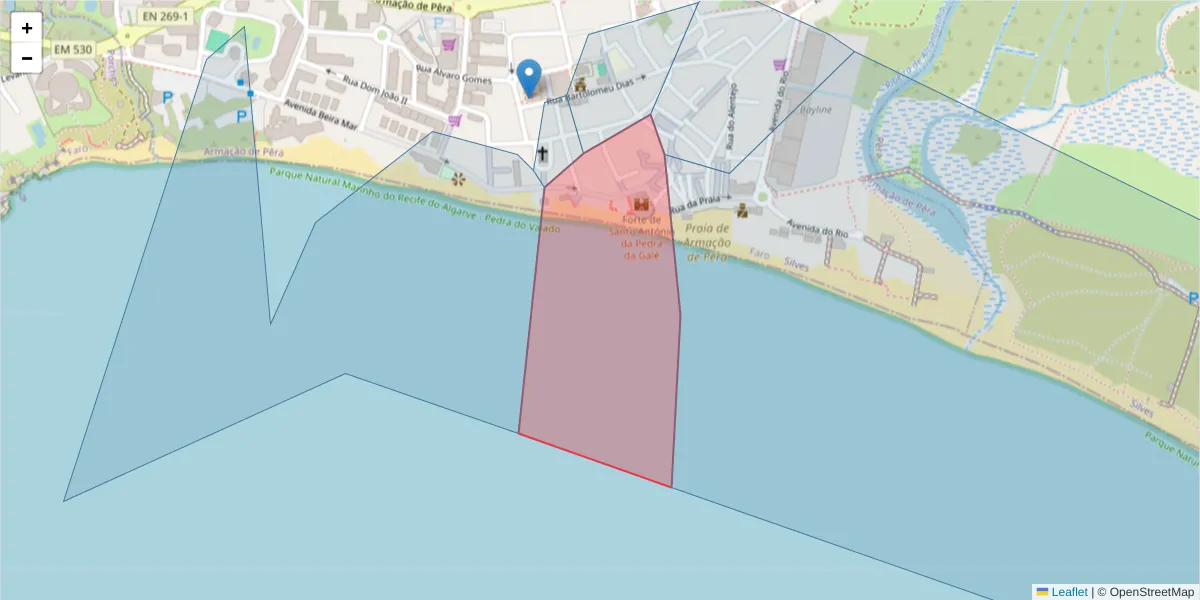 Mapa detalhado do código postal 8365-133 com limites, códigos postais vizinhos e agências dos correios