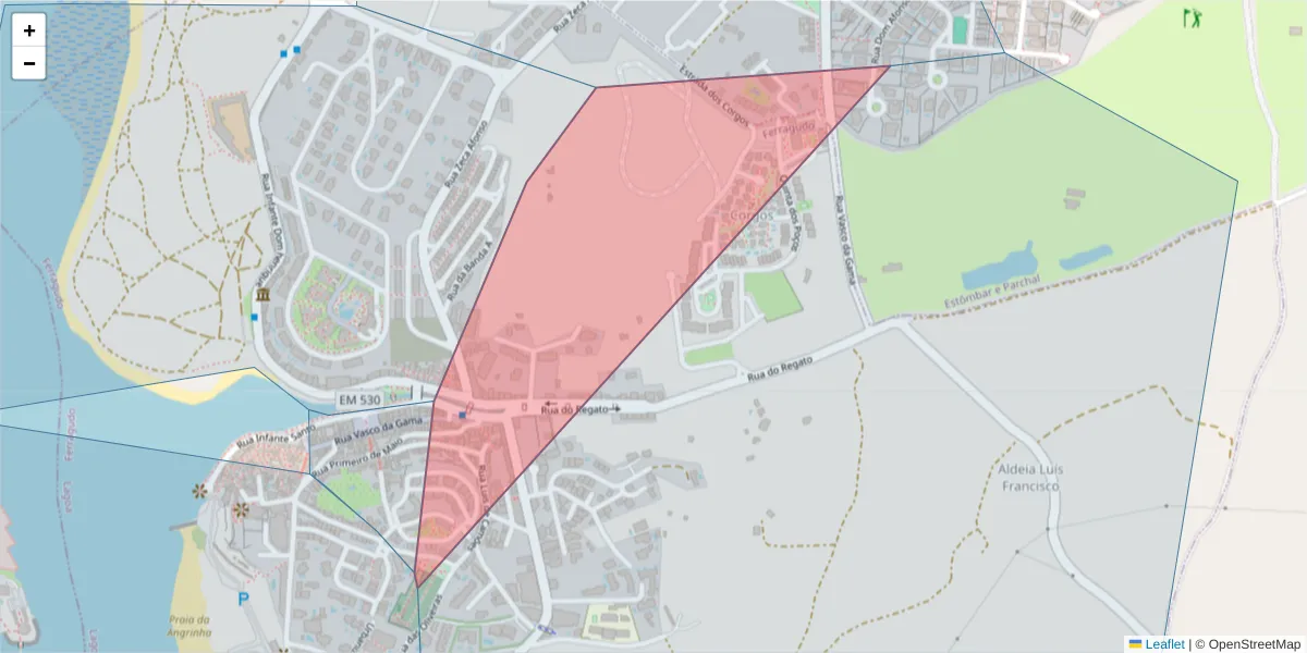 Mapa detalhado do código postal 8400-250 com limites, códigos postais vizinhos e agências dos correios