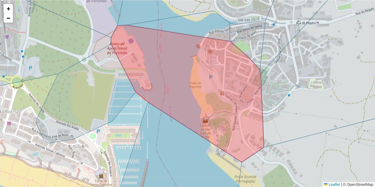 Mapa detalhado do código postal 8400-262 com limites, códigos postais vizinhos e agências dos correios