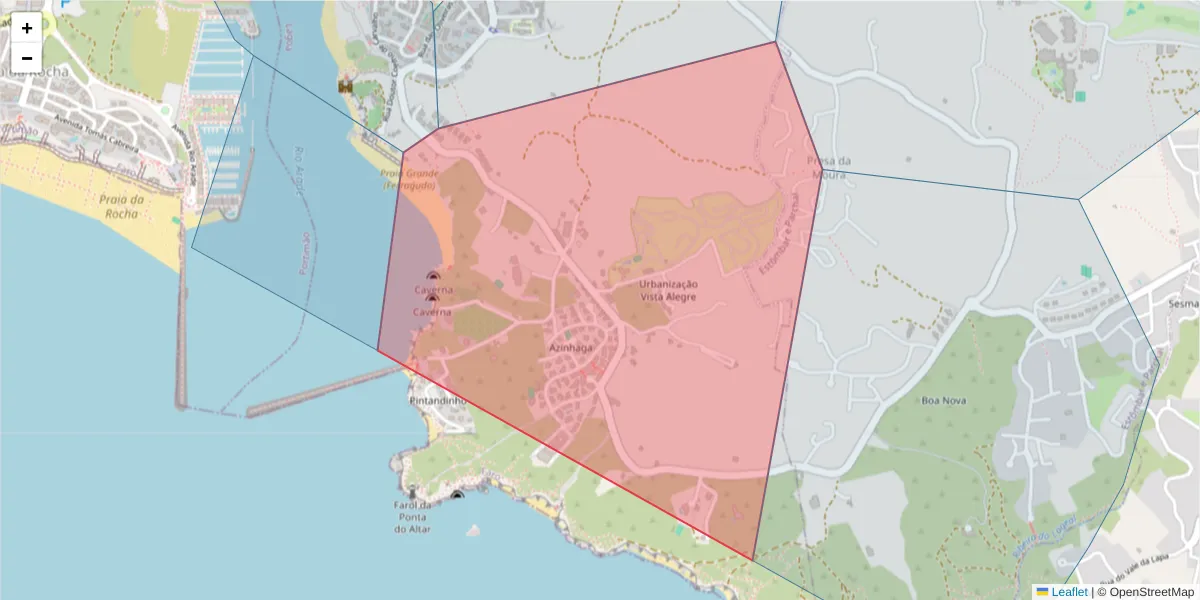 Mapa detalhado do código postal 8400-275 com limites, códigos postais vizinhos e agências dos correios