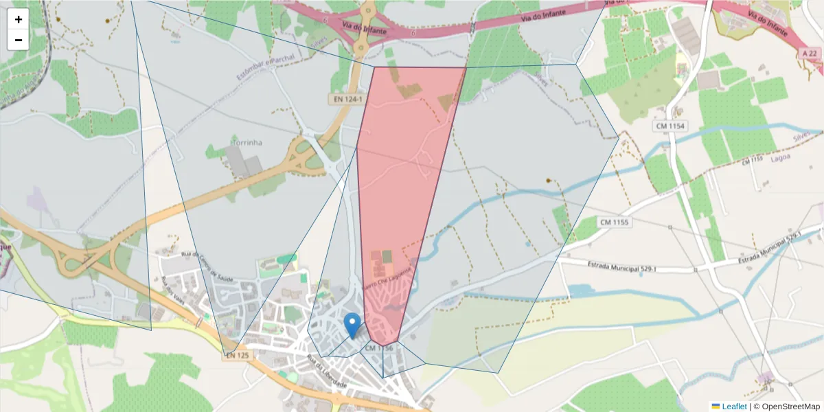 Mapa detalhado do código postal 8400-317 com limites, códigos postais vizinhos e agências dos correios