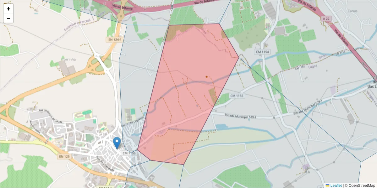 Mapa detalhado do código postal 8400-380 com limites, códigos postais vizinhos e agências dos correios