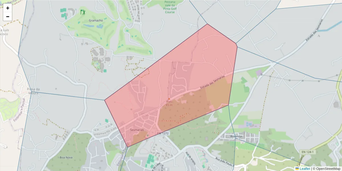 Mapa detalhado do código postal 8400-565 com limites, códigos postais vizinhos e agências dos correios