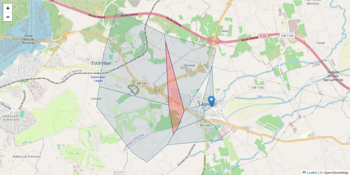 Mapa detalhado do código postal 8400-701 com limites, códigos postais vizinhos e agências dos correios