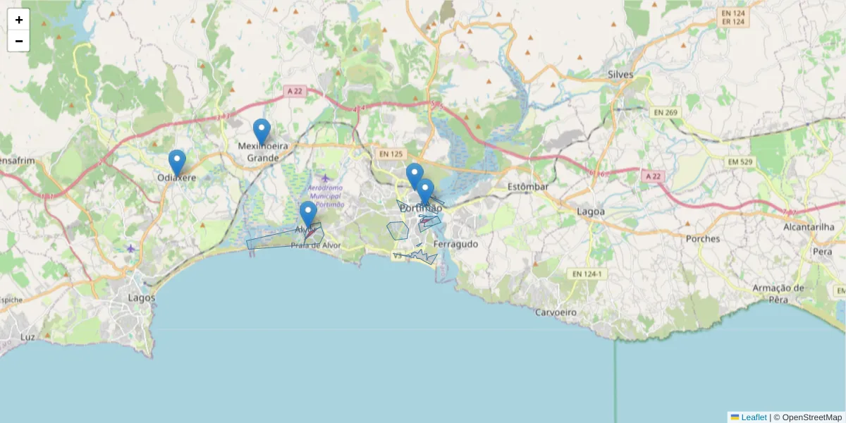 Mapa detalhado do código postal 8500-002 com limites, códigos postais vizinhos e agências dos correios