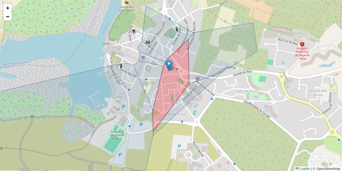 Mapa detalhado do código postal 8500-035 com limites, códigos postais vizinhos e agências dos correios