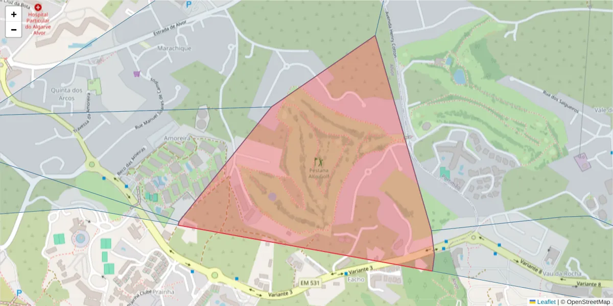 Mapa detalhado do código postal 8500-055 com limites, códigos postais vizinhos e agências dos correios