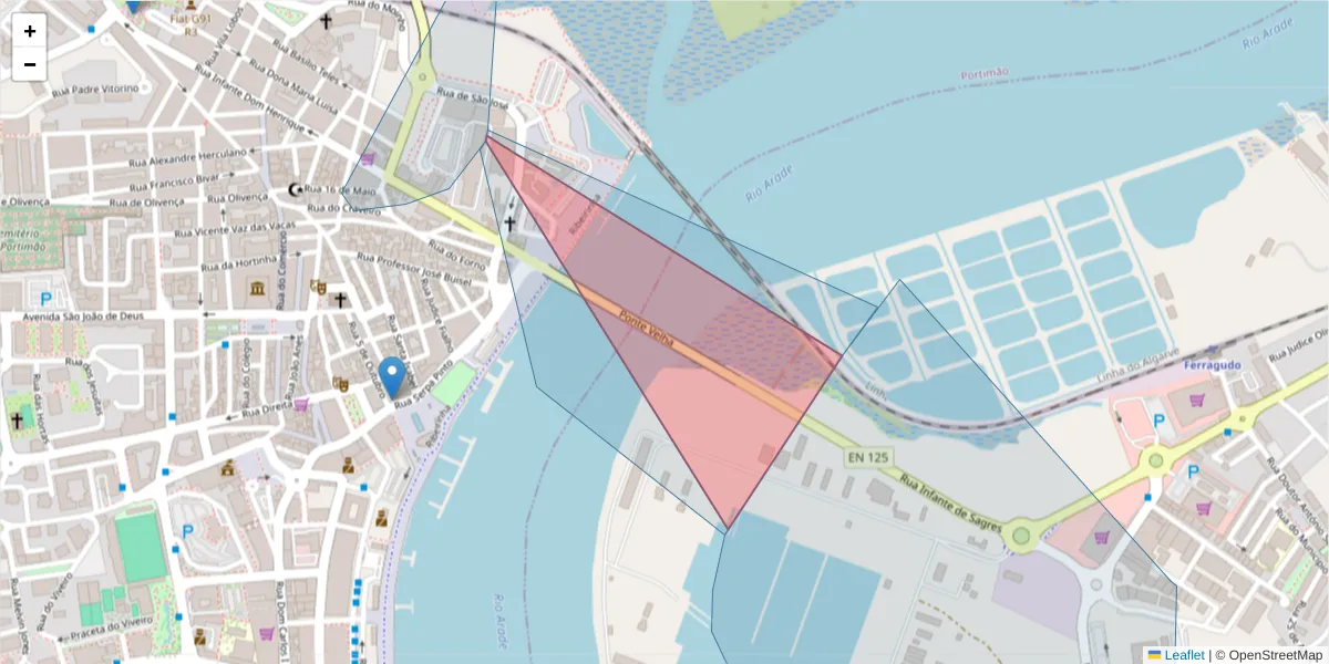 Mapa detalhado do código postal 8500-300 com limites, códigos postais vizinhos e agências dos correios
