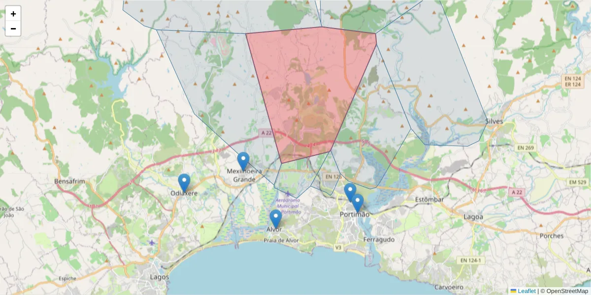 Mapa detalhado do código postal 8500-336 com limites, códigos postais vizinhos e agências dos correios