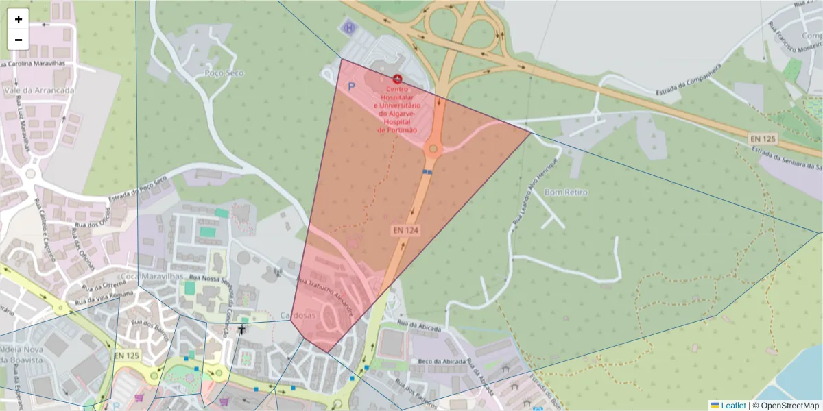 Mapa detalhado do código postal 8500-338 com limites, códigos postais vizinhos e agências dos correios