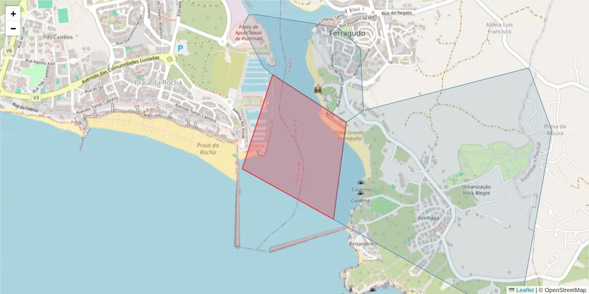 Mapa detalhado do código postal 8500- 345 com limites, códigos postais vizinhos e agências dos correios