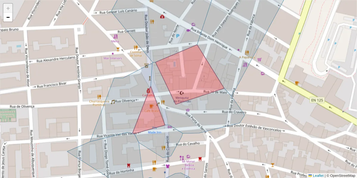 Mapa detalhado do código postal 8500-533 com limites, códigos postais vizinhos e agências dos correios