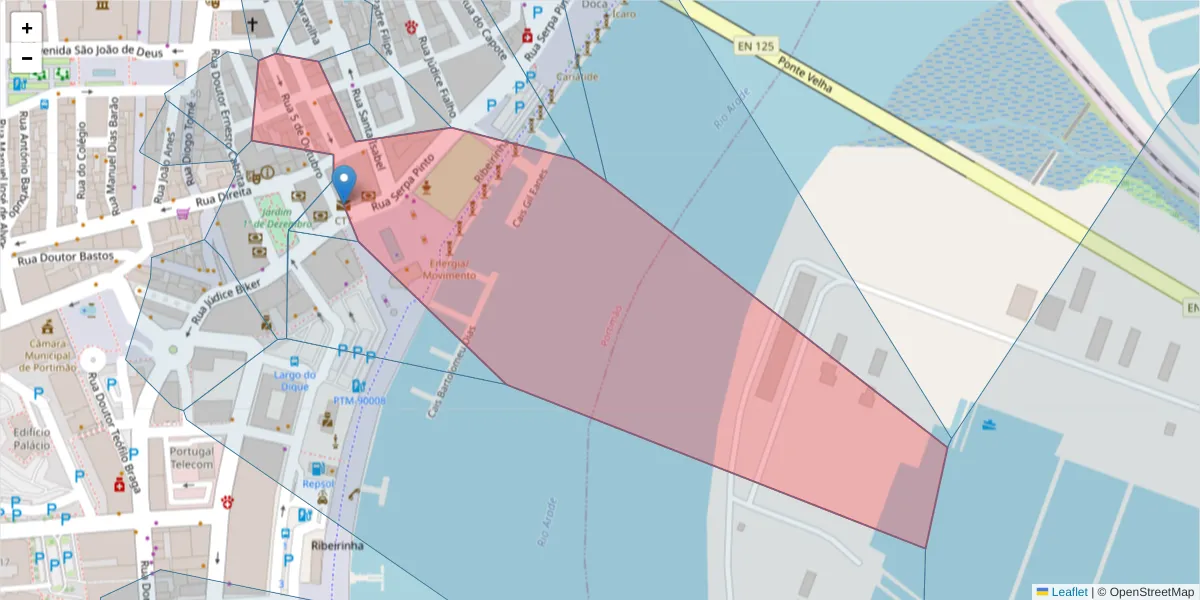 Mapa detalhado do código postal 8500-542 com limites, códigos postais vizinhos e agências dos correios