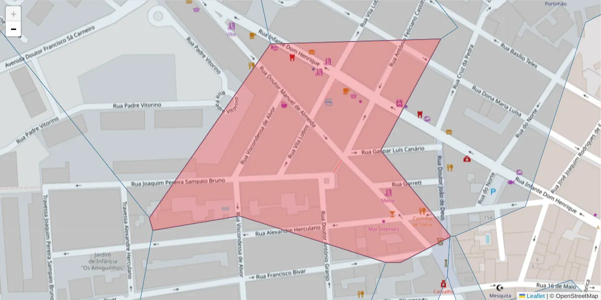 Mapa detalhado do código postal 8500-554 com limites, códigos postais vizinhos e agências dos correios