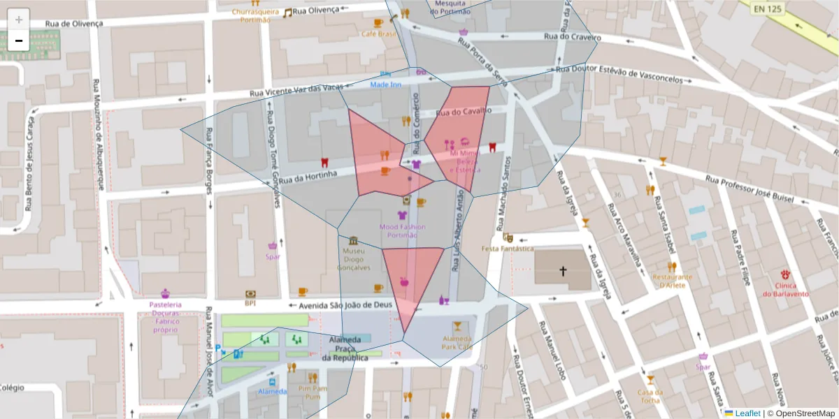 Mapa detalhado do código postal 8500-594 com limites, códigos postais vizinhos e agências dos correios