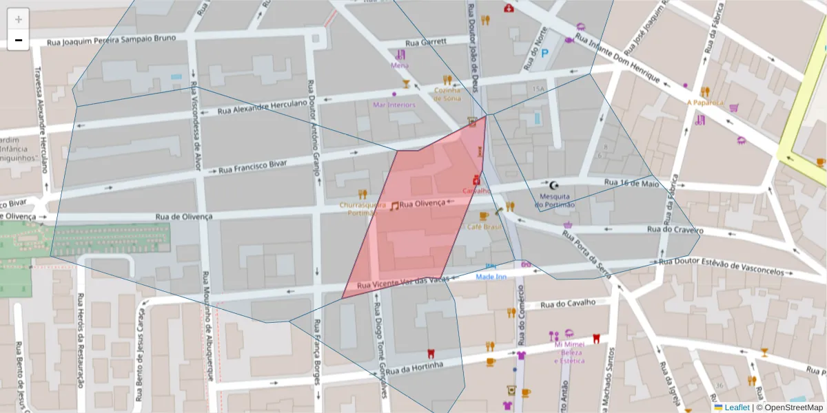 Mapa detalhado do código postal 8500-611 com limites, códigos postais vizinhos e agências dos correios
