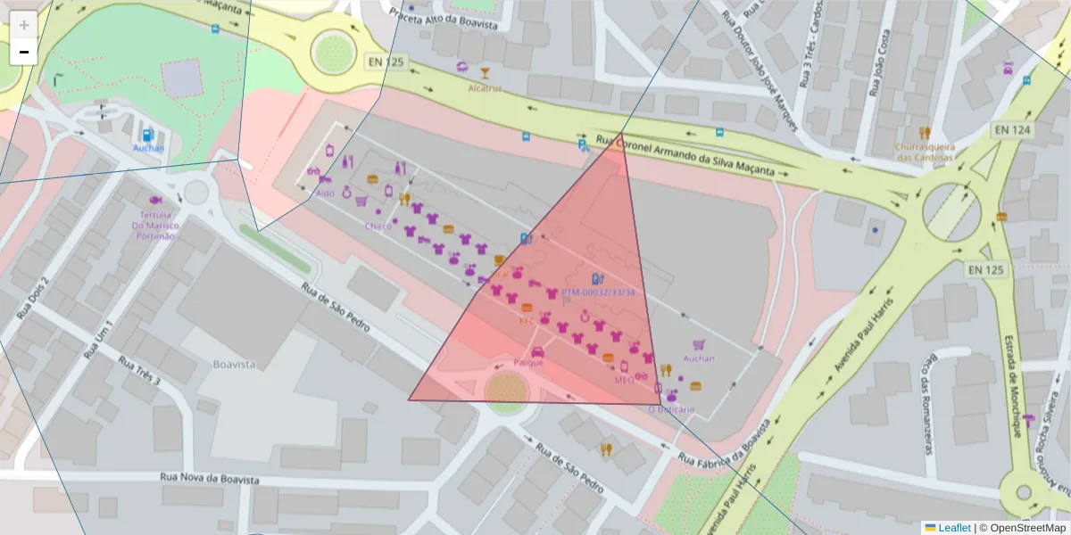 Mapa detalhado do código postal 8500-614 com limites, códigos postais vizinhos e agências dos correios