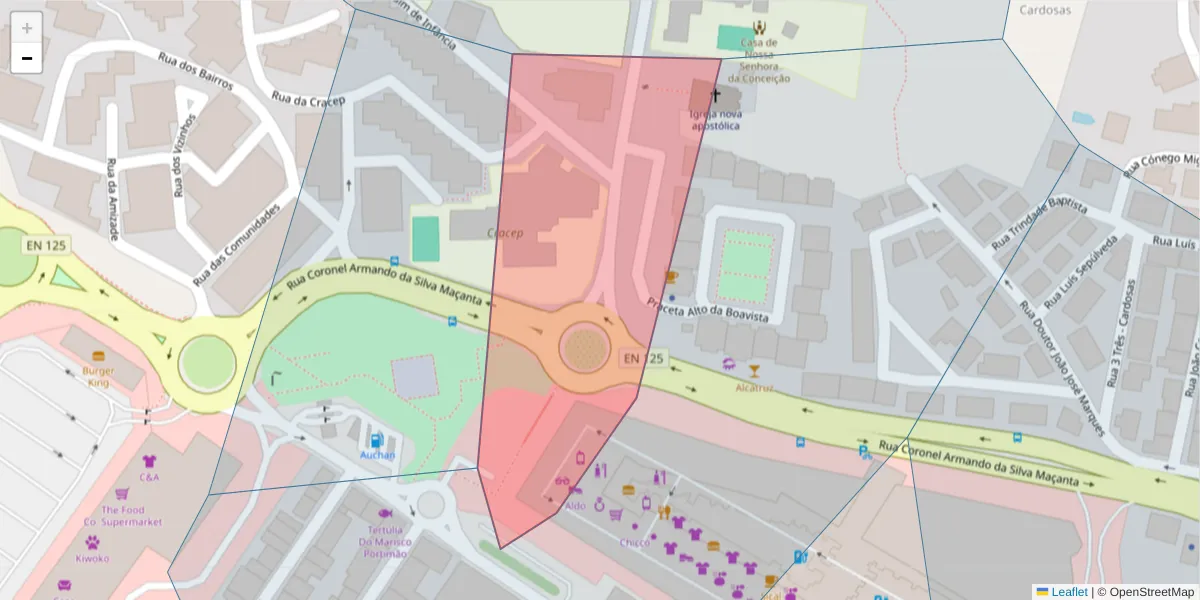 Mapa detalhado do código postal 8500-616 com limites, códigos postais vizinhos e agências dos correios
