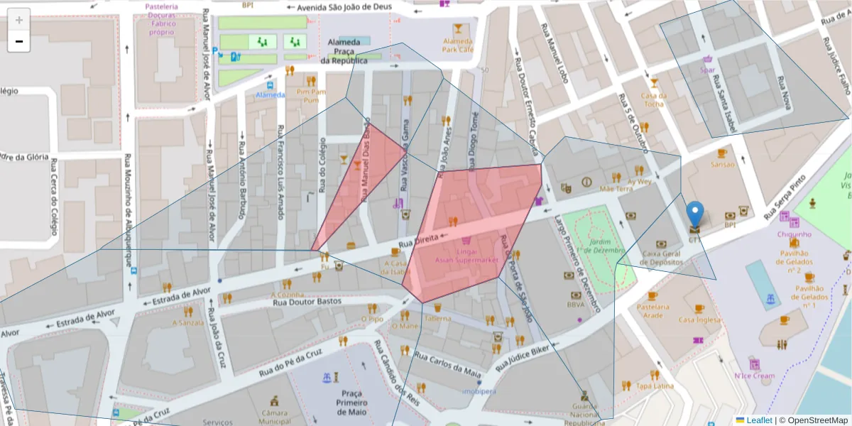Mapa detalhado do código postal 8500-625 com limites, códigos postais vizinhos e agências dos correios