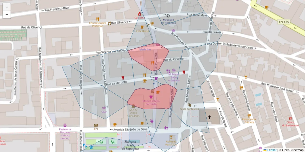 Mapa detalhado do código postal 8500-633 com limites, códigos postais vizinhos e agências dos correios