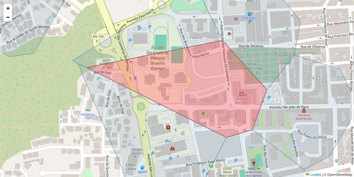 Mapa detalhado do código postal 8500-649 com limites, códigos postais vizinhos e agências dos correios