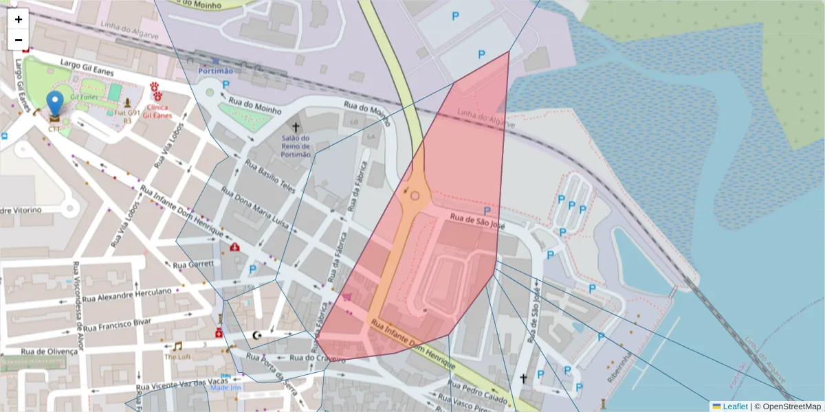 Mapa detalhado do código postal 8500-691 com limites, códigos postais vizinhos e agências dos correios