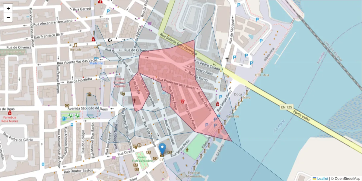 Mapa detalhado do código postal 8500-724 com limites, códigos postais vizinhos e agências dos correios