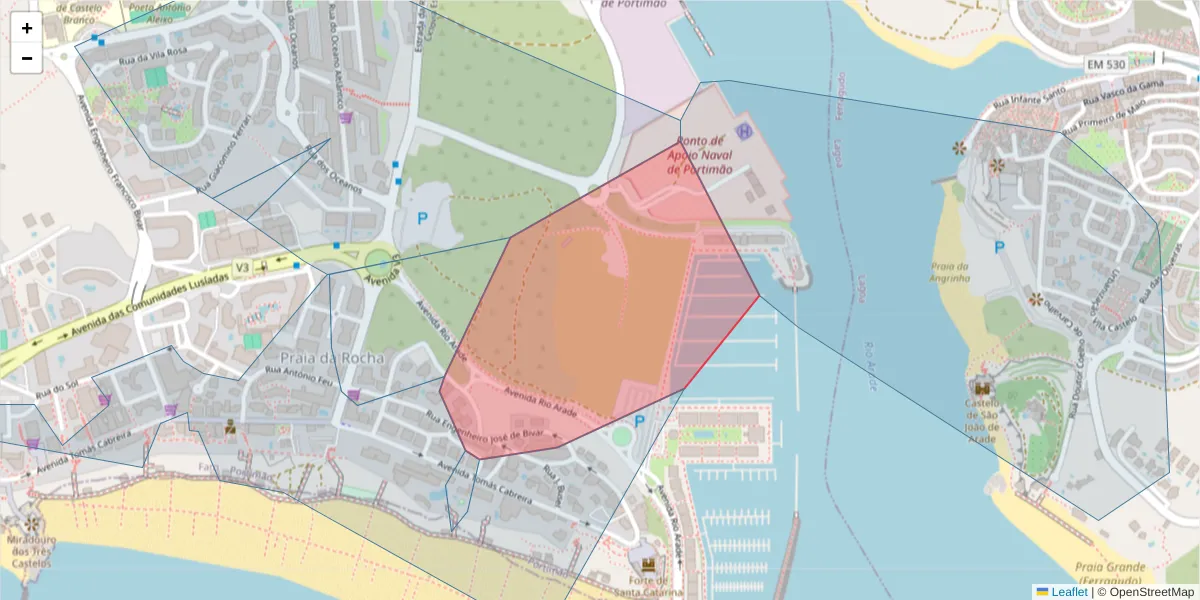 Mapa detalhado do código postal 8500-806 com limites, códigos postais vizinhos e agências dos correios