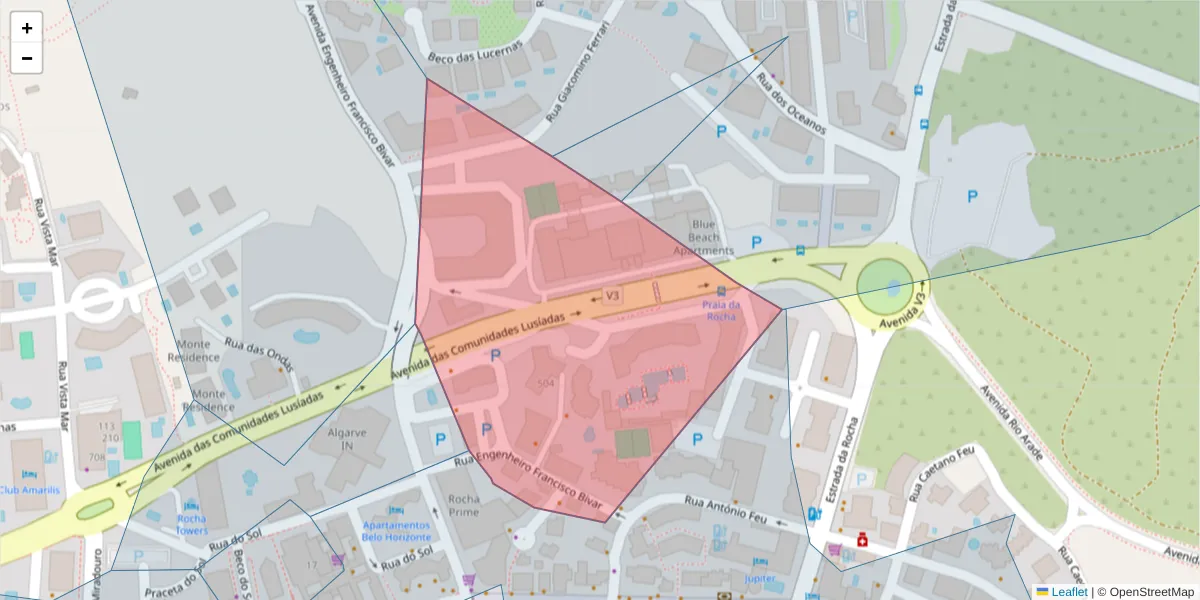 Mapa detalhado do código postal 8500-809 com limites, códigos postais vizinhos e agências dos correios