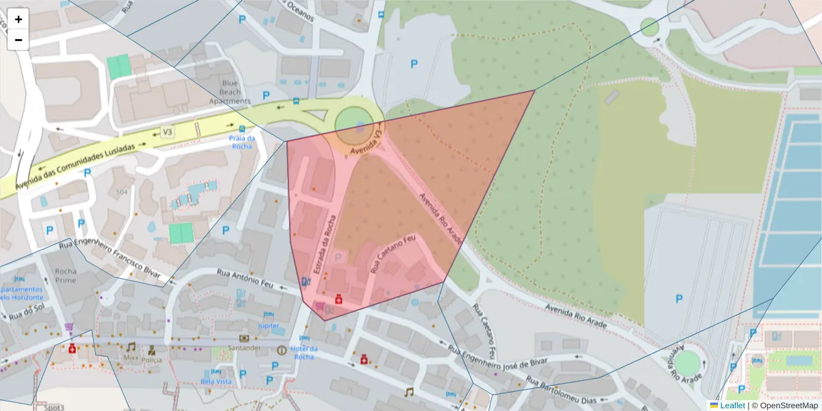 Mapa detalhado do código postal 8500-810 com limites, códigos postais vizinhos e agências dos correios