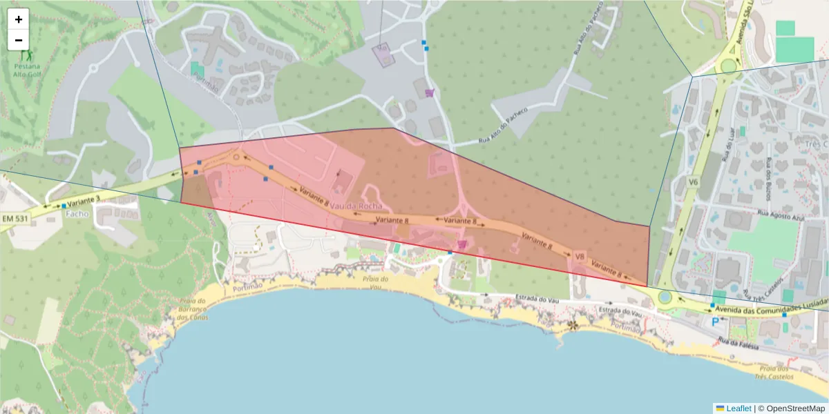 Mapa detalhado do código postal 8500-820 com limites, códigos postais vizinhos e agências dos correios