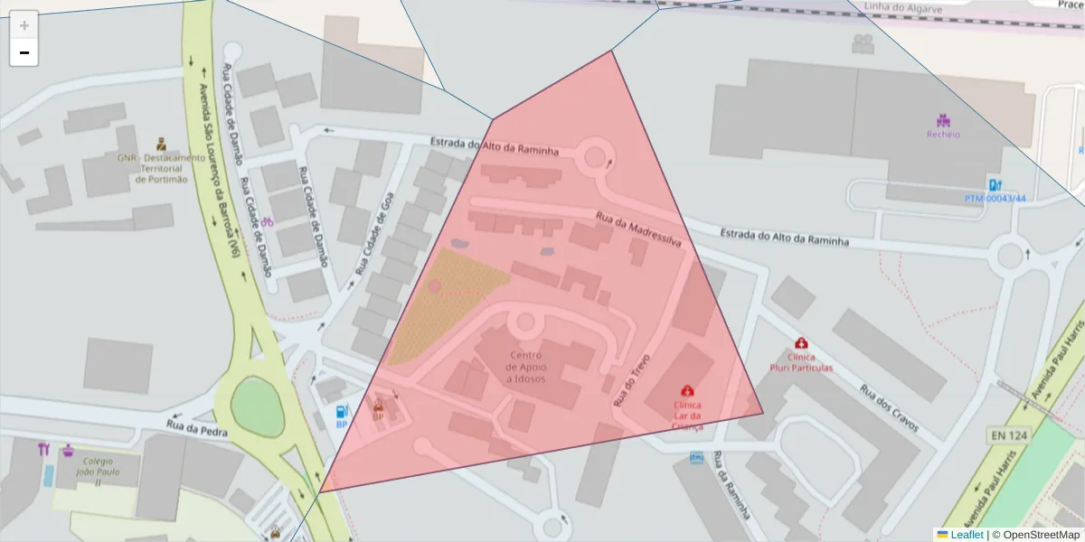 Mapa detalhado do código postal 8500-826 com limites, códigos postais vizinhos e agências dos correios