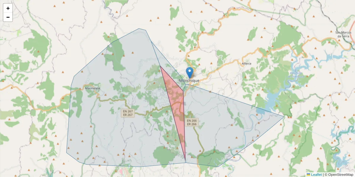 Mapa detalhado do código postal 8550-257 com limites, códigos postais vizinhos e agências dos correios
