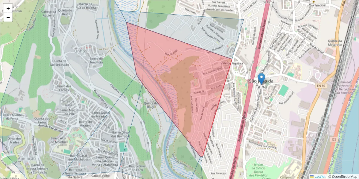 Mapa detalhado do código postal 8550-305 com limites, códigos postais vizinhos e agências dos correios