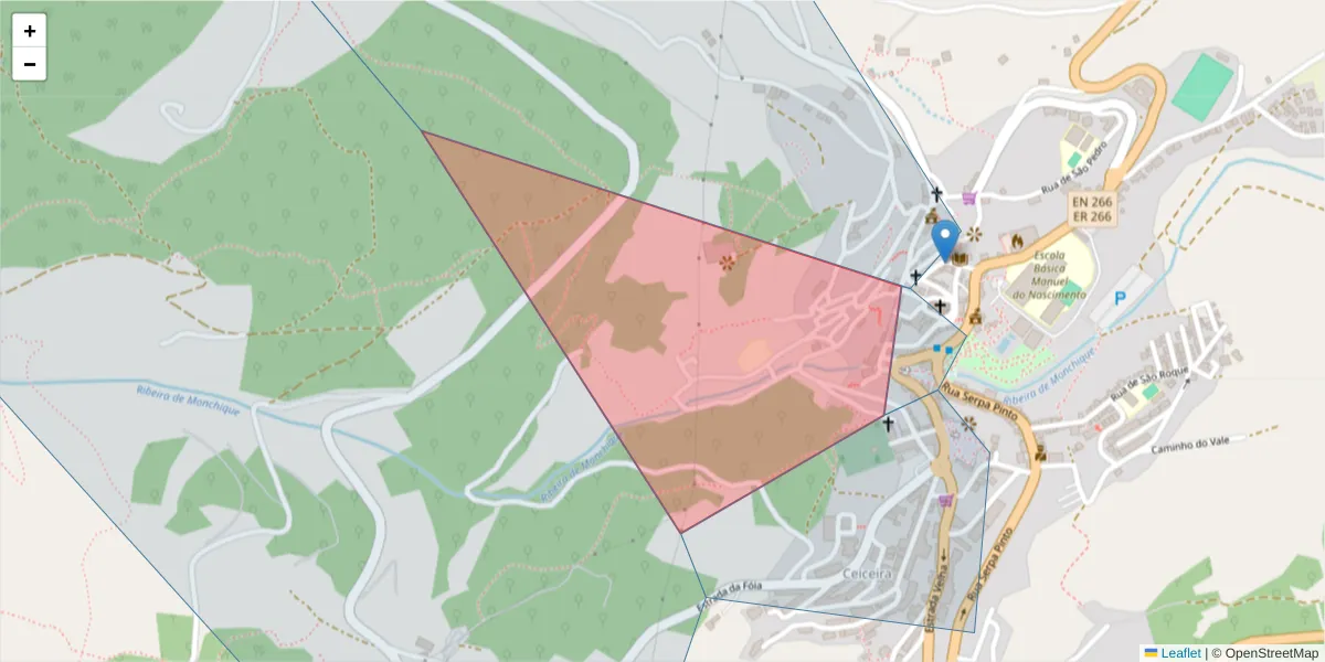 Mapa detalhado do código postal 8550-446 com limites, códigos postais vizinhos e agências dos correios