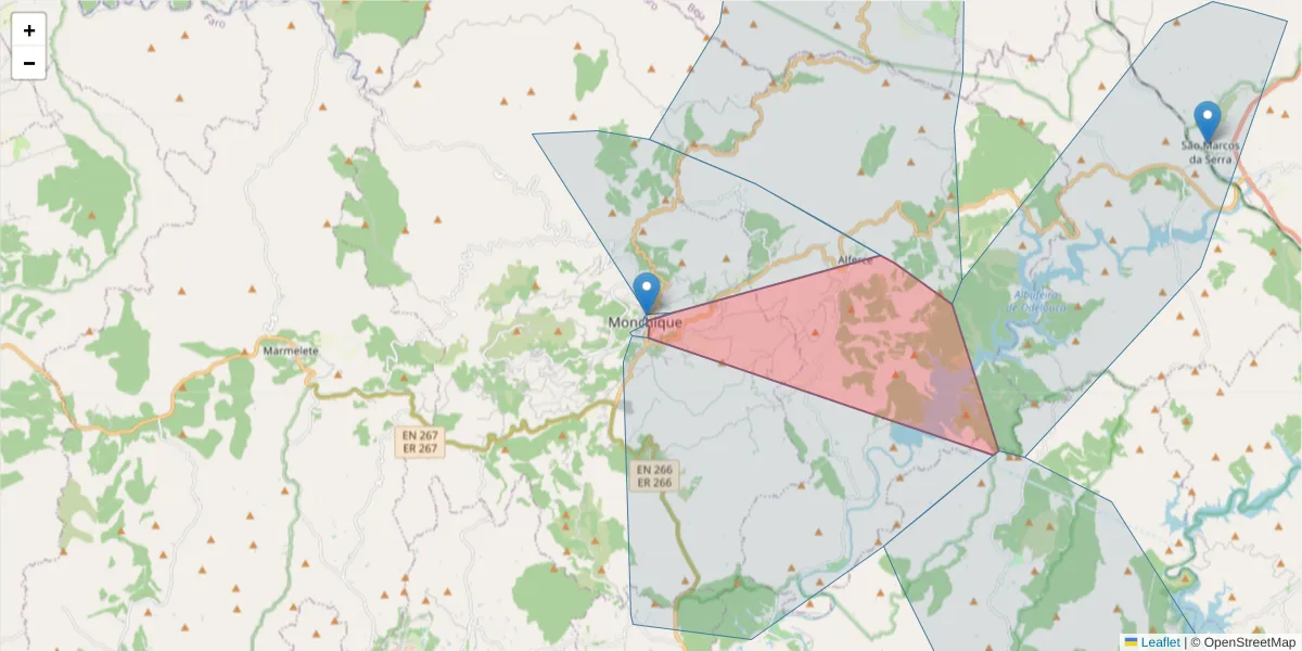 Mapa detalhado do código postal 8550-467 com limites, códigos postais vizinhos e agências dos correios