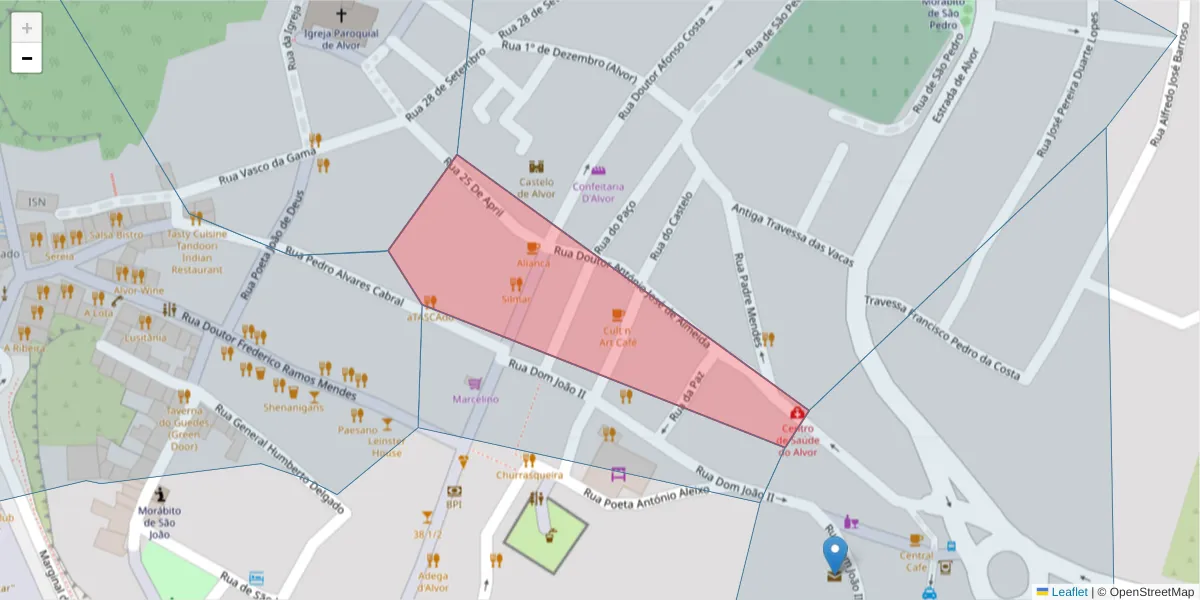Mapa detalhado do código postal 8600-005 com limites, códigos postais vizinhos e agências dos correios