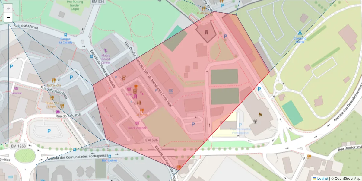Mapa detalhado do código postal 8600-512 com limites, códigos postais vizinhos e agências dos correios