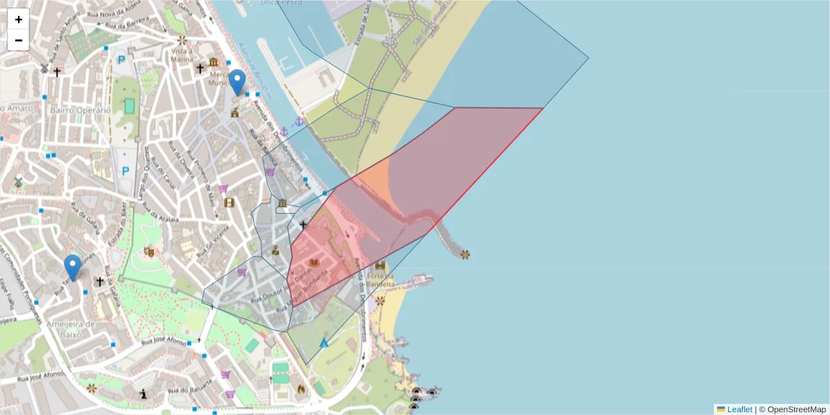 Mapa detalhado do código postal 8600-563 com limites, códigos postais vizinhos e agências dos correios
