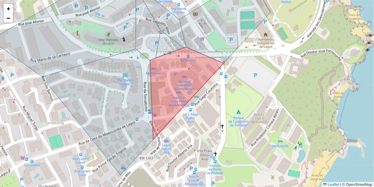 Mapa detalhado do código postal 8600-619 com limites, códigos postais vizinhos e agências dos correios