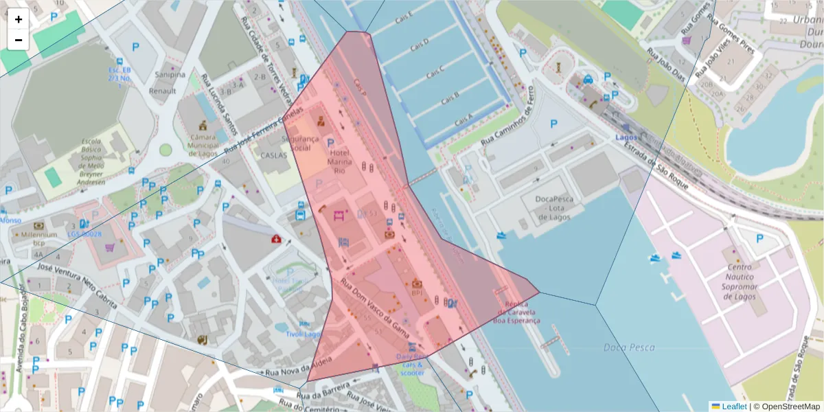 Mapa detalhado do código postal 8600-645 com limites, códigos postais vizinhos e agências dos correios