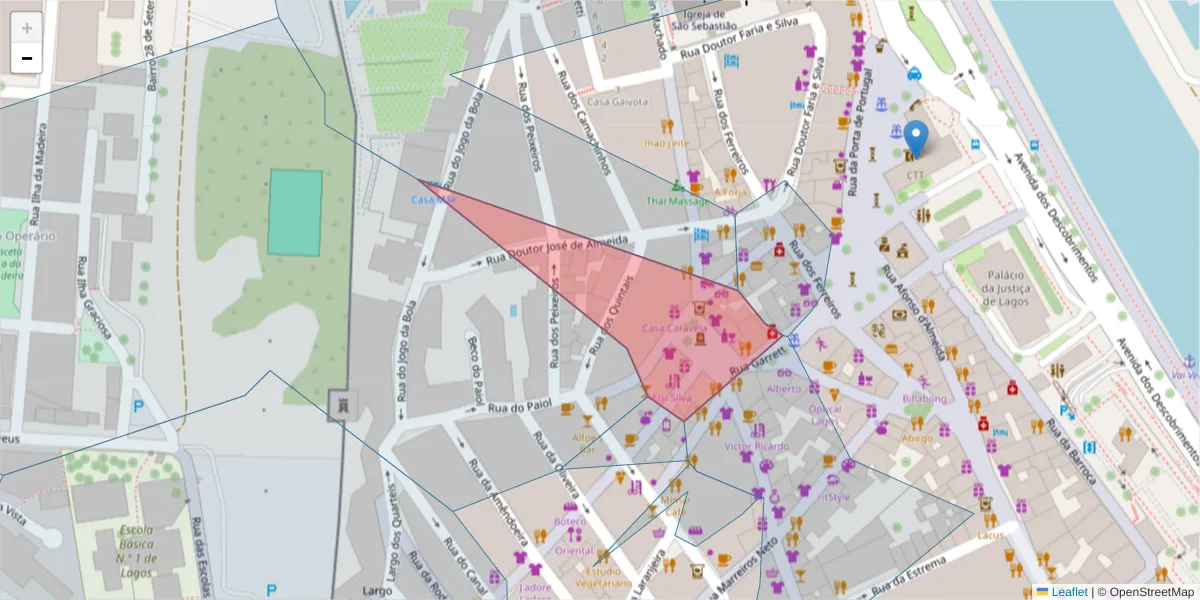 Mapa detalhado do código postal 8600-669 com limites, códigos postais vizinhos e agências dos correios