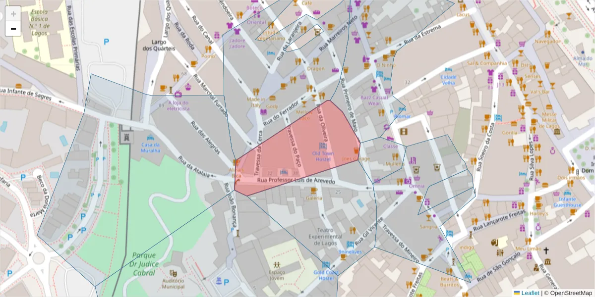 Mapa detalhado do código postal 8600-700 com limites, códigos postais vizinhos e agências dos correios