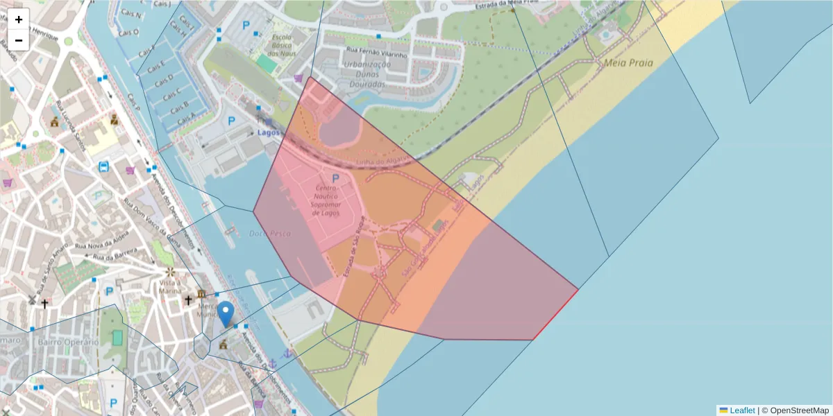 Mapa detalhado do código postal 8600-716 com limites, códigos postais vizinhos e agências dos correios