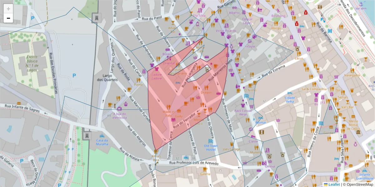 Mapa detalhado do código postal 8600-754 com limites, códigos postais vizinhos e agências dos correios