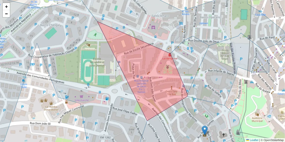 Mapa detalhado do código postal 8600-760 com limites, códigos postais vizinhos e agências dos correios