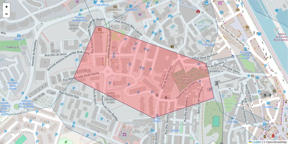 Mapa detalhado do código postal 8600-767 com limites, códigos postais vizinhos e agências dos correios